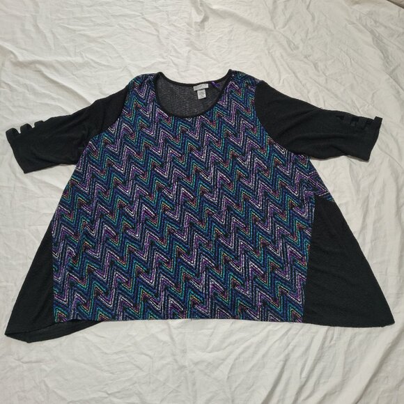 Catherines Tunic Shirt Chevron Gauze Petite Trapeze Flowy Zig Zag Colorful 3X WP - Picture 8 of 11